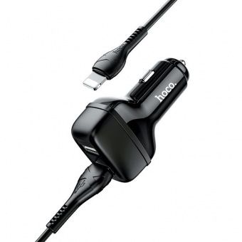 Автомобильное ЗУ Hoco Z36 +IP кабель  (2USB: 2.4A) цвет: Чёрный