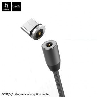 Дата-кабель Denmen D09V  Micro (магнитный, нейлон 1м, 2.4A)
