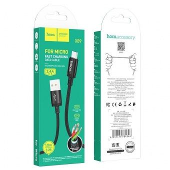 Дата-кабель Hoco X89 Micro (нейлон 1м., 2.4A) цвет: Чёрный