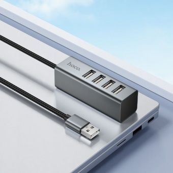 Адаптер Hoco HB1A  (USB -4 USB 2.0,1m)  цвет: металлик