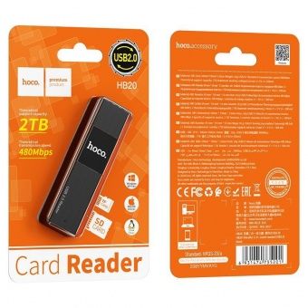 Картридер Hoco HB20 (USB 2.0, 480Mbps) цвет: чёрный