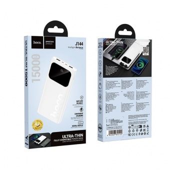 Внешний аккумулятор Hoco J144  15000mAh (ультратонкий,дисплей) цвет: белый