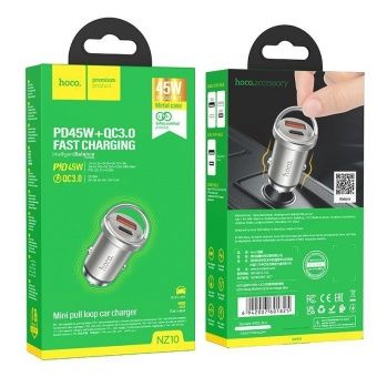 Автомобильное ЗУ Hoco NZ10 (PD45W+QC3.0) цвет: серебро