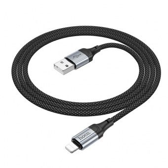 Дата-кабель Hoco X102 IP (нейлон 1м., 2.4A) цвет: Чёрный
