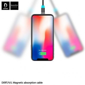 Дата-кабель Denmen D09V  Micro (магнитный, нейлон 1м, 2.4A)