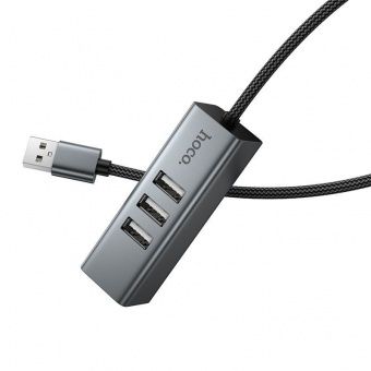Адаптер Hoco HB1D  (USB to USB2.0*3+RJ45) цвет: металлик