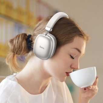 Беспроводные наушники Hoco W35 полноразмерные с микрофоном, цвет: серебро