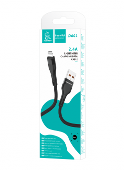 Дата-кабель VDENMENV D60L iP (нейлон,1м., 2.4A) цвет: Чёрный