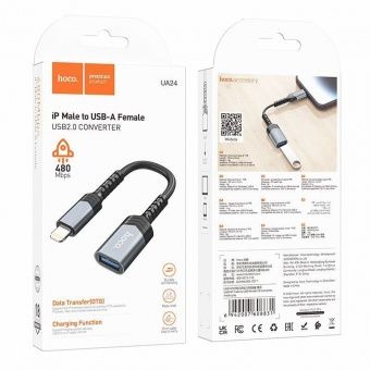 Адаптер Hoco UA24 IP-USB (мама) цвет: металлик