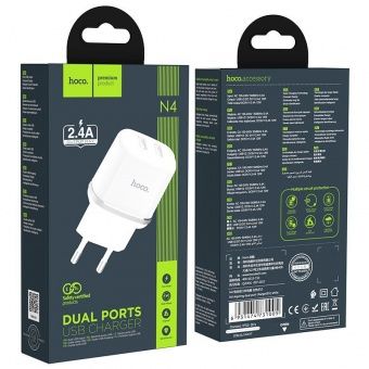 Сетевое зарядное устройство Hoco N4 (2USB: 5V 2.4A) цвет: белый