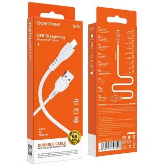 Дата-кабель BOROFONE BX51 IP (1м., 2.4A), цвет: белый